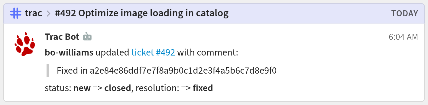 Trac bot message